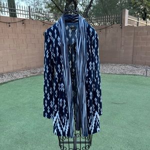 Anthropologie One September Martingale Blue & White Cardigan Sz XS